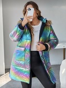 Kurtka zimowa płaszcz zimowy holograficzny tęczowy benzynkowy 4XL 48 