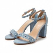 Buty Sandałki na Korku Słupku Niebieskie z Ćwiekami – Rozmiar 40