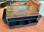 Podstawka pod monitor laptop drewno metal szuflada