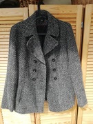 Żakiet, płaszcz krótki, 44, czarny+biała nić,podszewka