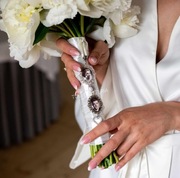 Medalion do bukietu ślubnego ze zdjęciem tekstem ślub brelok panna młoda 