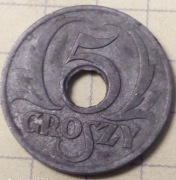 Polska 5 groszy 1939 cynk 