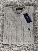 Polo Ralph Lauren sweter vintage cable knit szary basic M unisex