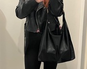 Pojemna torba hobo tote skórzana czarna A4 do szkoły na uczelnie