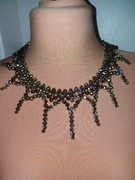 Naszyjnik kolia złoto stalowe szklane korale