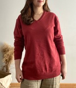 Sweter bawełniany bordowy w serek dłuższy długi old money 44 XXL