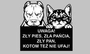 Srebrna tabliczka ostrzegawcza uwaga zły pies i kot różne wzory