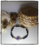 Bransoletka elastyczna kamienie naturalne turmalin ametyst OCHRONA SPOKÓJ