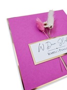 Kartka w pudełku ślub ślubna wesele fuksja róż różowa suszone kwiaty