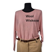 Sweter Marie Philippe XL pudrowy róż cienki 50% wełna 50% wiskoza