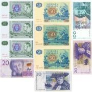 Szwecja 10 banknotów 3x 10 3x 20 3x 50 100 koron 1970-2015