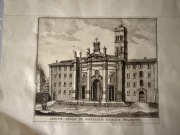 Antyczny Miedzioryt XVIII w. Bazylika Santa Croce in Gerusalemme Rzym