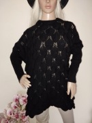 Kardigan sweter ażurowy asymetryczny z długim rękawem oversize