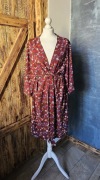 Sukienka kimono boho floral bordowa wiązana viscose M/L slow fashion