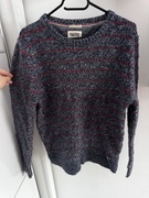 Sweter w paski wełniany elegancki z okrągłym dekoltem