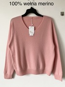 100% wełna merino nowy sweter dekolt vneck dekolt w serek pastelowy dzianin