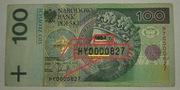 1994 Niski Numer Seria HY 100 zł / PLN