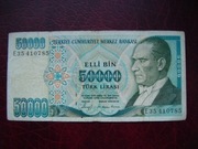 BANKNOT TURCJA 50000 Lira 1970 rok seria E 35