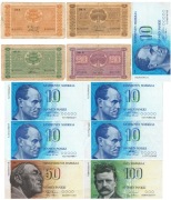 Finlandia zestaw 11 banknotów 5-100 markkaa marek 1939-1986 