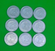 50 groszy z 1991 roku, 9 sztuk 