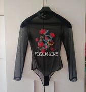 Zmysłowe body długi rękaw z nadrukiem, Tezenis, rozmiar S