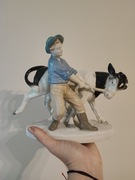 Figurka porcelana Młodzieńczy upór chłopiec krowa cielak GRÄFENTHAL Niemcy