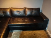 Kanapa czarna z naturalnej skóry z funkcją spania