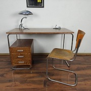 BIURKO Lewe Rura Chrom Dąb ciemny brąz Modernizm Bauhaus Art Deco 