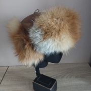 Czapka skórzana pilotka z obszyciem z lisa