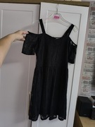 Czarna lekka koronkowa sukienka - Szachownica M 38