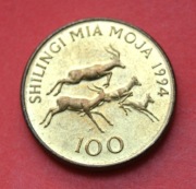 100 Szylingów  1994 r  -   Tanzania  Antylopy   stan  !!!   