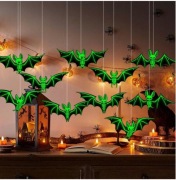 10 świecących, fluorescencyjnych nietoperzy, dekoracja na Halloween