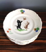 Kolekcjonerski zestaw 6 talerzyków Kotki | BOGUCICE | PRL 