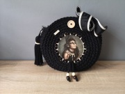 Torebka sznurkowa, ze sznurka - okrągła czarna - kobieta