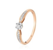 Pierścionek W.KRUK różowe złoto, brylanty, nowy, certyfikat, rozmiar 10