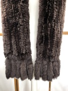 Futrzany szal,futro naturalne królik, frędzle, czekoladowy brąz