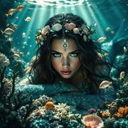 Obraz na płótnie Syrena na dnie oceanu 100x100 nowoczesny druk