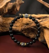 Bransoletka męska na gumce obsydian turmalin ochrona