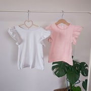 Zestaw bluzek z falbankami 110 biała różowa bawełna bluzka