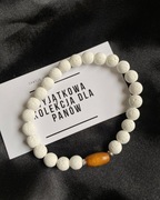 Bransoletka męska z białą lawą wulkaniczną i drewnem kokosowym.