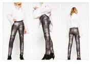 ZARA SPODNIE PLISOWANE METALICZNE motocyklowe srebrne r. S 