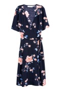 Sukienka H&M 44 XXL wiskoza wrap dress midi granatowa kwiaty retro