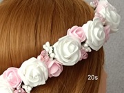 Biało różowy wianek, wianuszek komunijny z perełkami