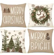 Świąteczna beżowa poszewka na poduszkę styl boho skandynawski 45x45cm 4szt.