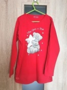 Czerwona bluzka piżama na długi rękaw z misiem rozmiar 140