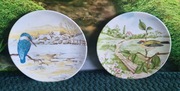 Zestaw 2 talerzyków ozdobnych z ptaszkami, Zimorodek i Sikorka vintage