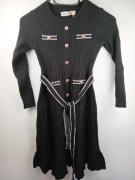 Sukienka dziewczęca czarna prążkowana 7 lat elegancka złote guziki pasek