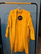 Sweter kardigan musztardowy żółty długi z kapturem gruby puszysty miękki