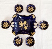 Talerzyki Graf von Hannaberg Jlmenau 6 szt.+ tacka kobalt recznie zdobione