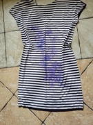 Sukienka biało granatowe paski